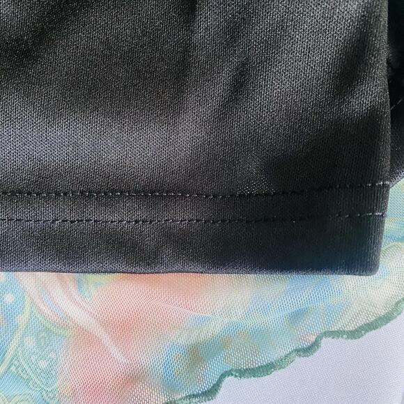 Retro Mini Slip Dress Women Large 90s Green Sun Face‎ Paisley Boho Lettuce Trim - Picture 12 of 15